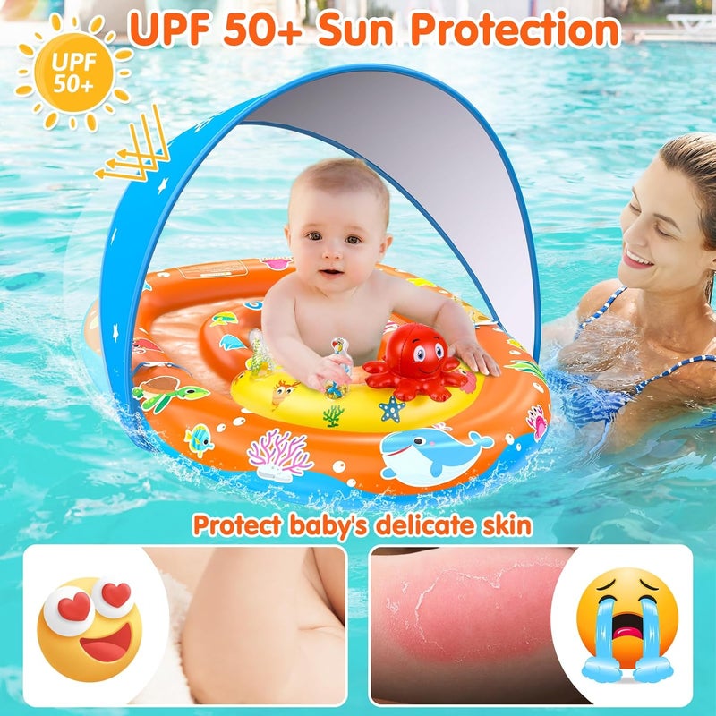 EZIGO Baby Pool Float with Canopy UPF 50+ Sun Protection, Double Air Chambers Infants Swimming Floats with Sound Toys Adjustable Safety Seat Toddler Float for Boys and Girls 6-36 Months - Image 2